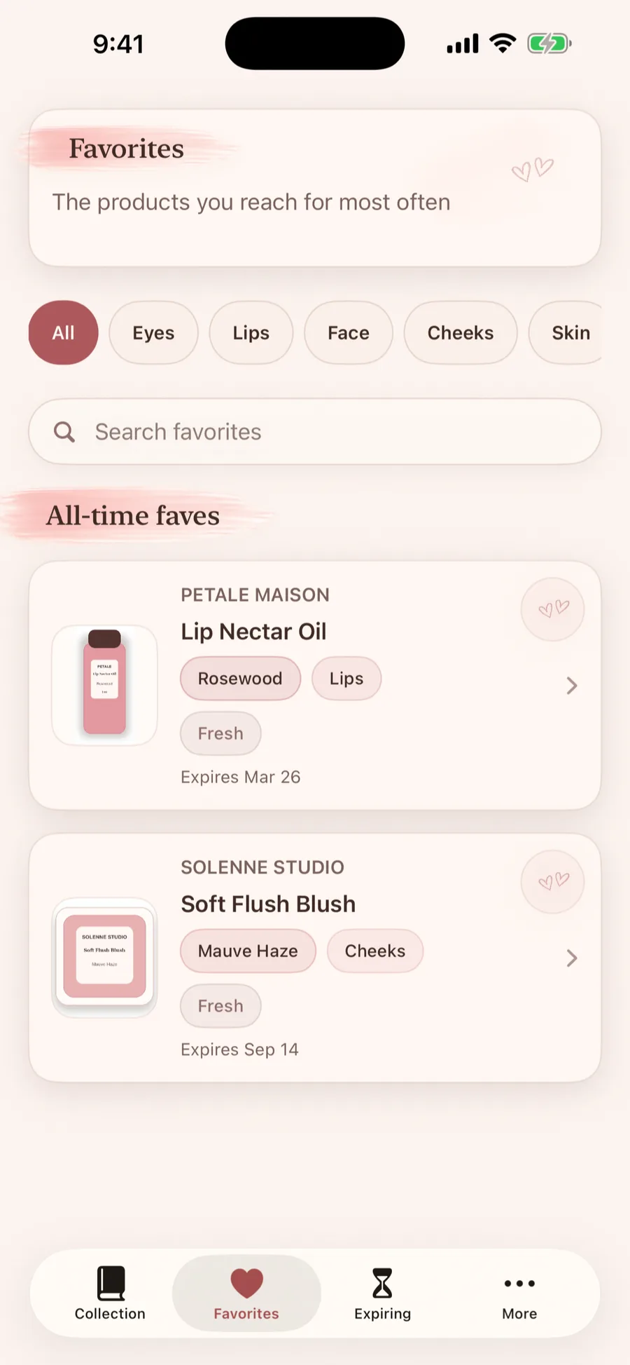 Blush Book favorites screen App Store screenshot