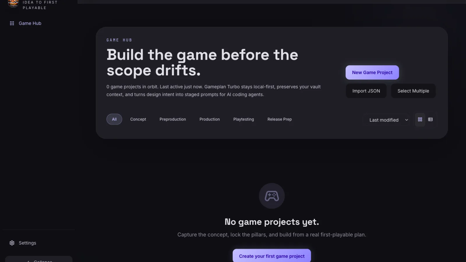 Gameplan Turbo game-planning workspace